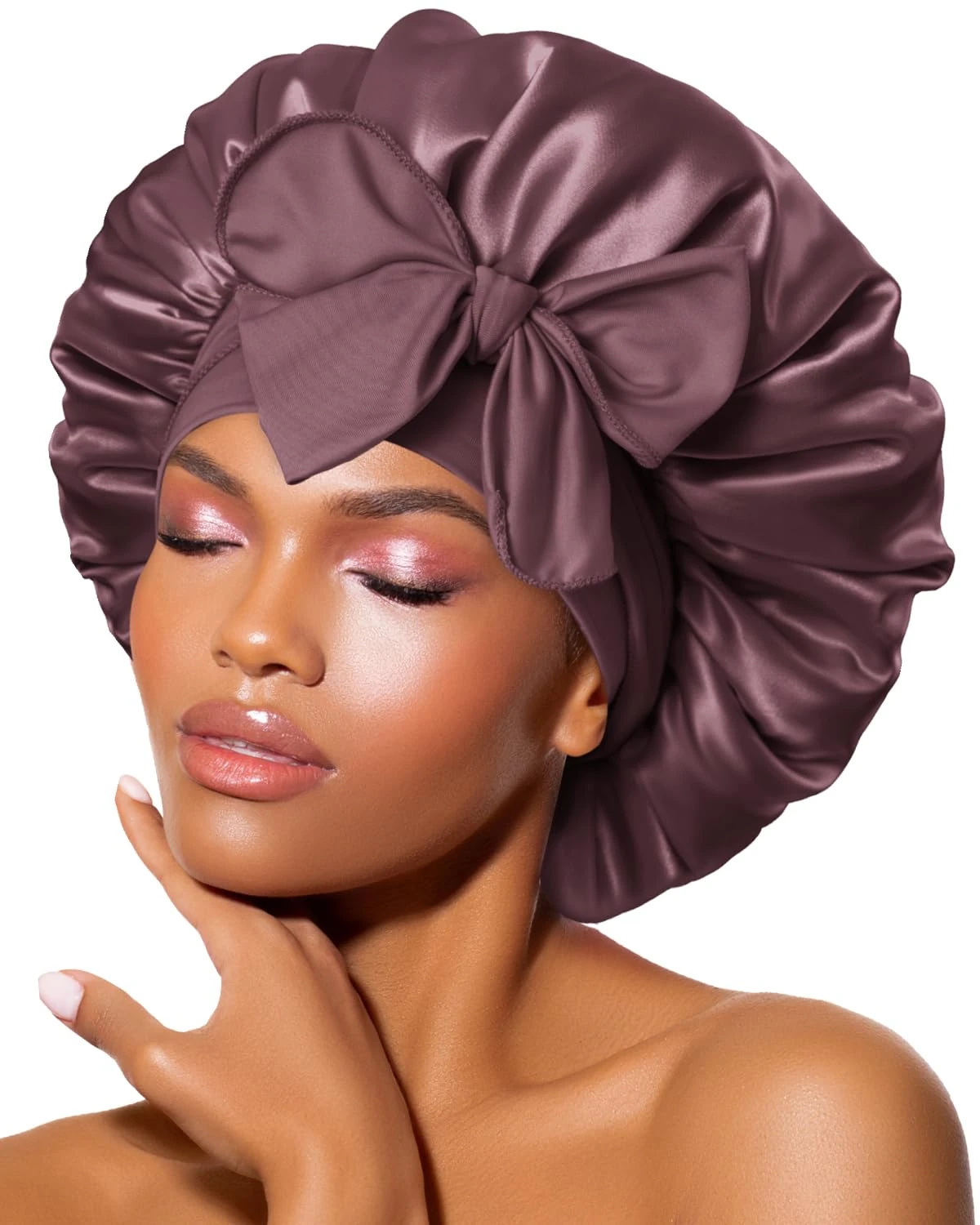 BONNET QUEEN Silk Bonnet for Sleeping for Curly Hair, Satin Bonnet Hair Wrap for Women & Men, Adjustable Silk Scarf Night Cap with Tie Band, Maroon