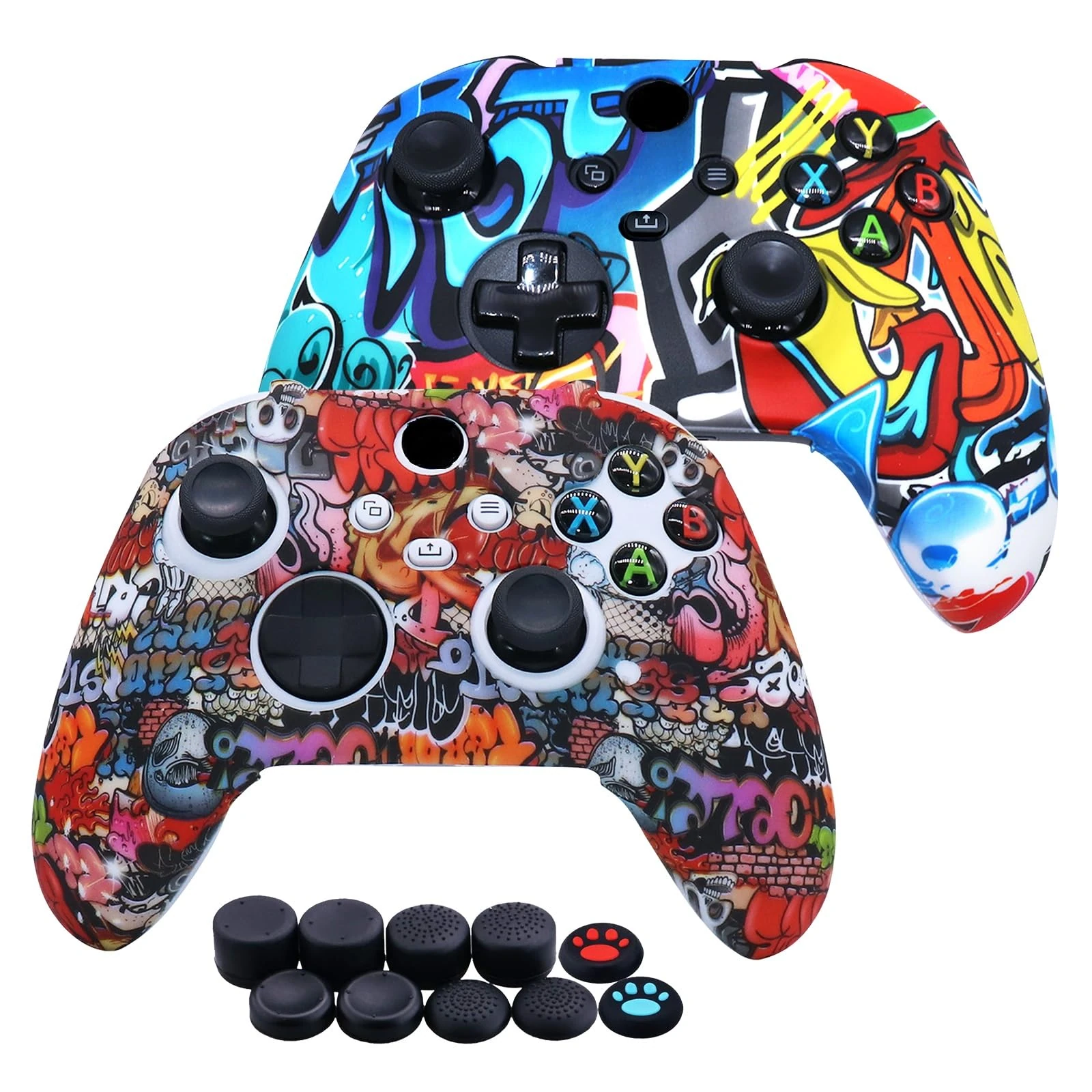 [2PCS] Jusy for Xbox Series X/S Controller Soft Silicone Cover Skin, Sweat-Proof Anti-Slip Case Cover Protective Accessories Set, Dust-Proof Skin for Xbox Series X/S, with 10 Thumb Grips(Street style)