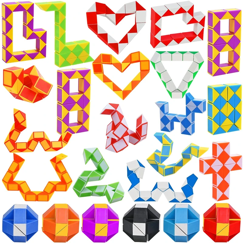 Goldge 24 PCS Magic Snake Cube Fidget Toy for Kids, Party Bag Fillers, Twist Puzzle