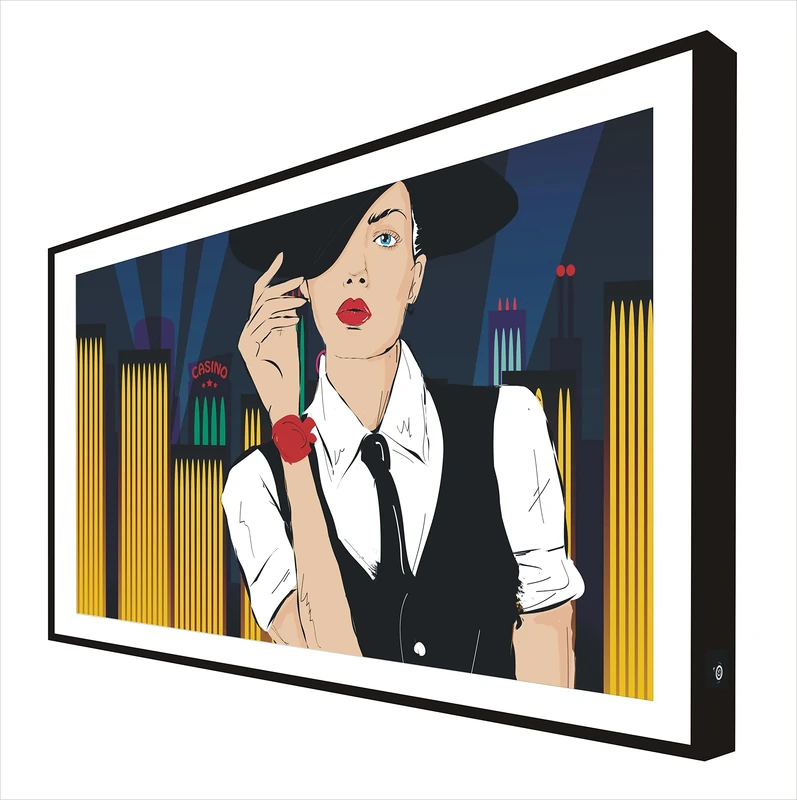 CCRETROILUMINADOS Picture with Black Lacquered Wooden Frame Backlit White Neck Worker