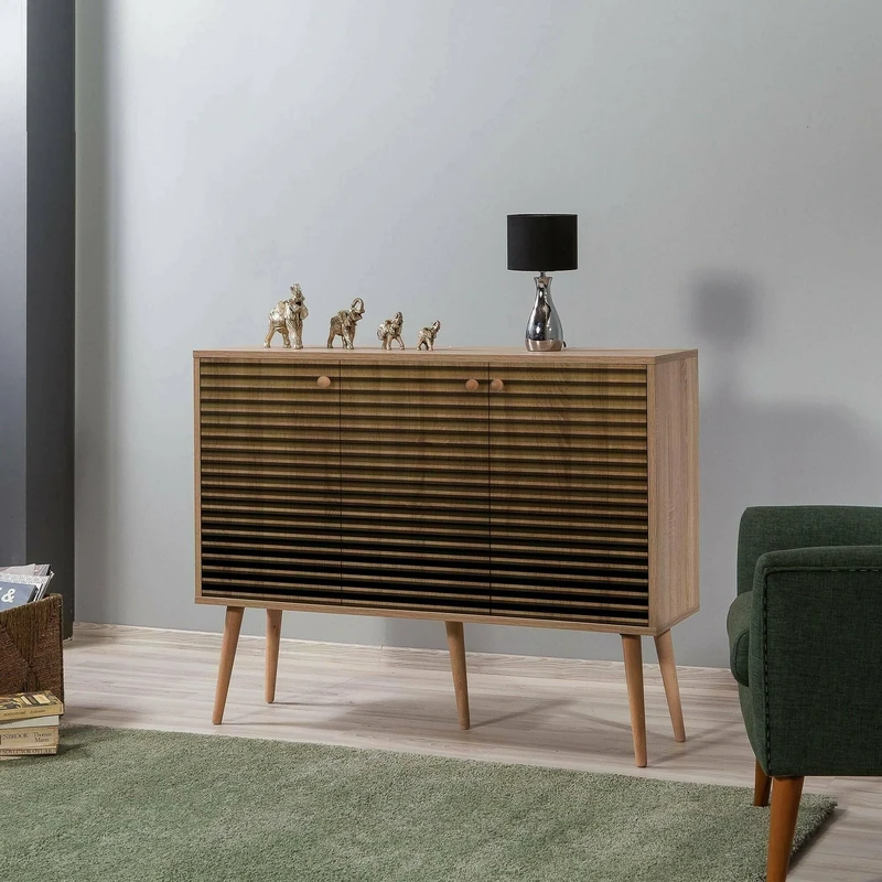 Dmora Nunki Sideboard, Living Room Buffet, Living Room Sideboard, Kitchen Pantry, 120 x 36 x 90 cm, Oak