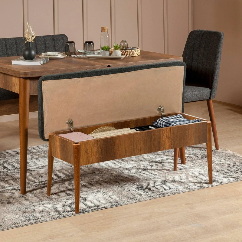 Dmora Mirphak Bench, Multi-Purpose Bench, Guest Seat, Multifunctional Chest, 110 x 40 x 48 cm, Walnut and Anthracite