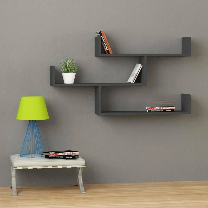 Dmora Azura Shelf, Wall Shelf, Multi-Purpose Shelving 122 x 22 x 67 cm, Anthracite