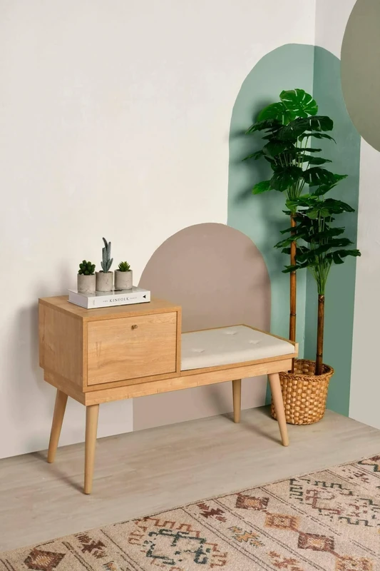 Dmora Aeliana Outdoor Bench, Garden Bench, Multi Position Outdoor Seat, Plastic Balcony Chair, 40 x 105 x 45 cm, Oak and Cream