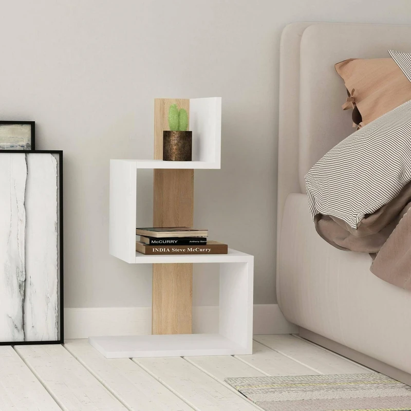 Dmora Ukdah Living Room Table, Coffee Table, Magazine Rack for Sofa, Living Room Shelf, 42 x 30 x 72 cm, White and Oak