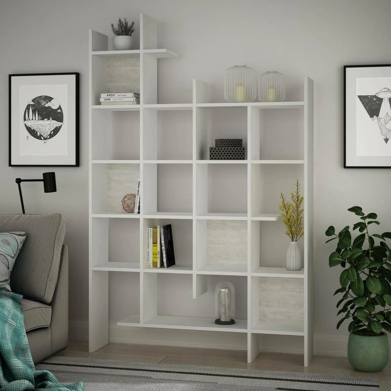 Dmora Chertan Bookcase, Office Shelf, Bookcase, Library, 122 x 26 x 188 cm, White