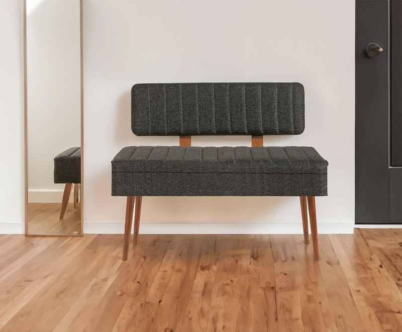 Dmora - Alpha Bench, Multi-Purpose Bench, Guest Seat, Multifunctional Chest, 90 x 39 x 40 cm, Walnut and Anthracite