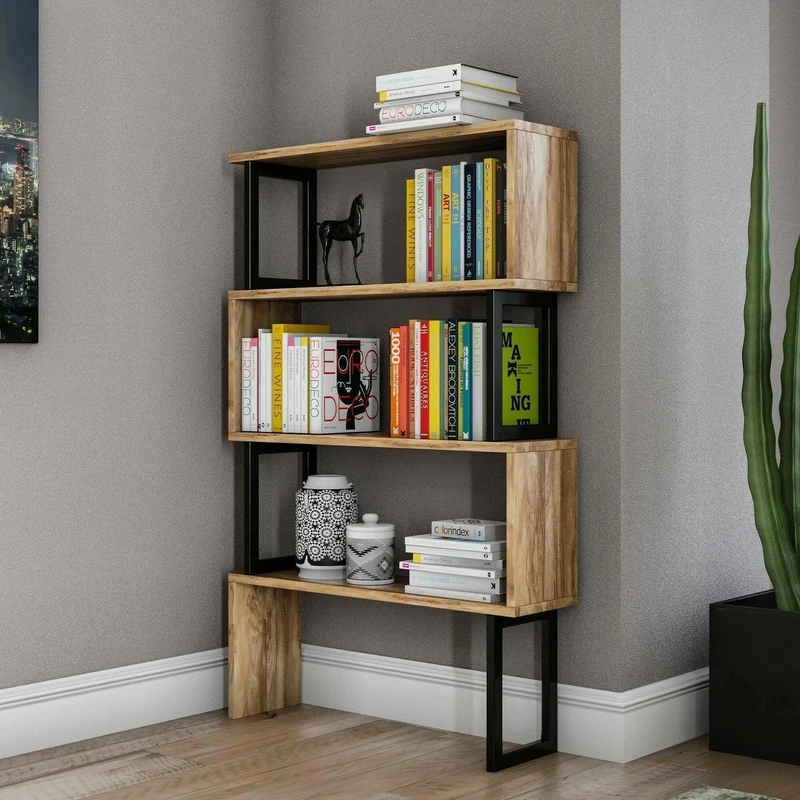 Dmora Wezen Bookcase, Office Shelf, Bookcase, Library, 80 x 22 x 128 cm, Walnut