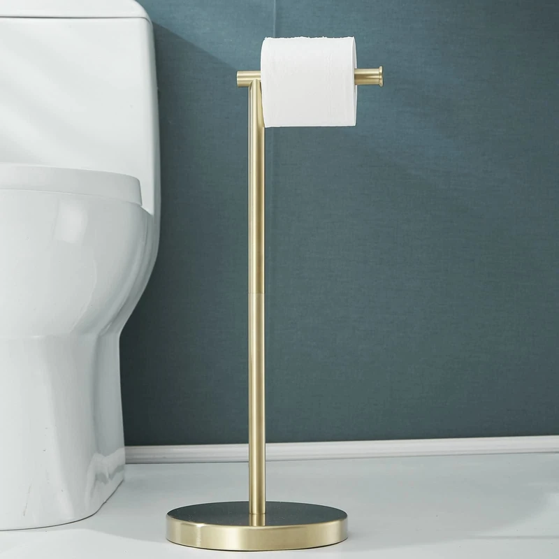 Toilet Roll Holder Free Standing - Gold Toilet Roll Holder Freestanding for Bathroom - Brushed Brass Toilet Roll Paper Holder Stand SHUNLI