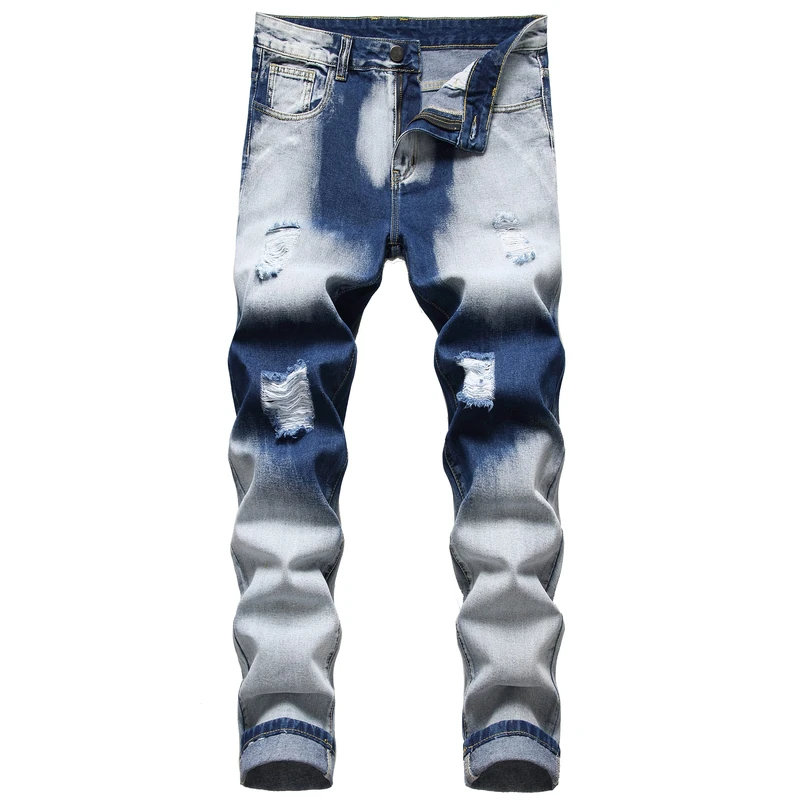 QIMYUM Mens Ripped Jeans, Distressed Destroyed Slim Fit Straight Leg Denim Pants, Ly043 Blue, 34