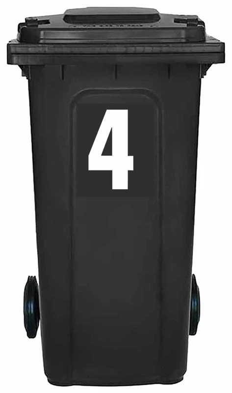 Pack of 4 White Bin Number 4 Stickers (17 cm) Waterproof Bin Stickers Packwith® #PBN10-4