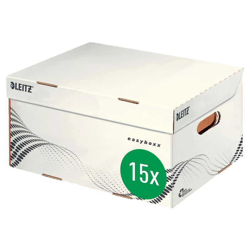 Leitz easyboxx Storage and Transport Box, Size S, Box A4 Folders, Magazines and Much More, Transport Box with Top Lid, Pack of 15, White/Black, 61350000