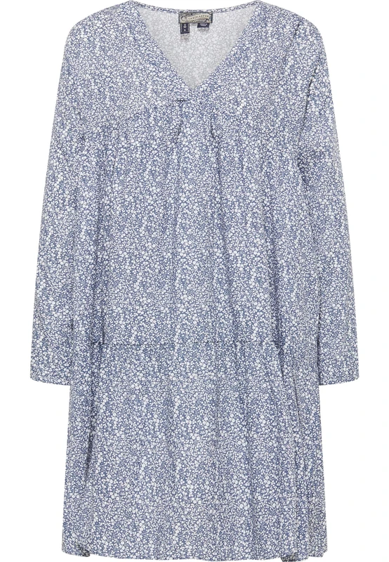 DreiMaster Women's Casual Dress, Grey Blue Wool White, S