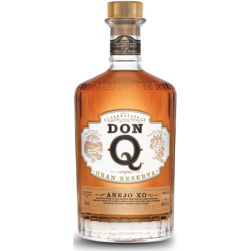 Don Q Gran Reserva Añejo XO Puerto Rican Rum 70cl, 40 percent ABV – Blend of 9–12 Year Rums with Solera up to 50 Years - Elegant Sipping, Manhattan & Old Fashioned – Gift Box