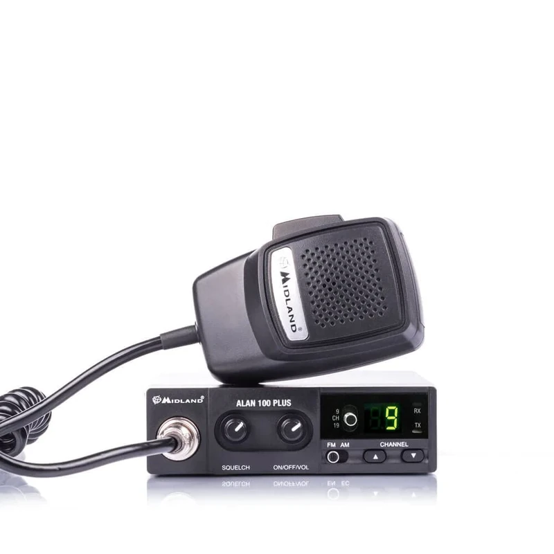 Midland - Entry Level CB Radio Alan 100 Plus B, 40 AM/FM Channels Transceiver, Channel Display with Up-Down Buttons, Light Signal, DIN Mount Installation, 4-Pin Microphone, Bracket and Screws