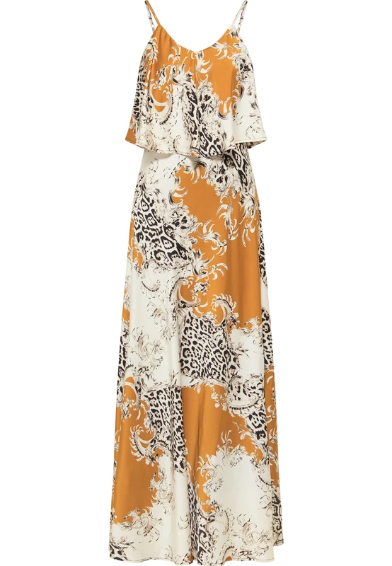 faina Women's Maxi Dress with All-Over Print, Cognac Multicoloured, S