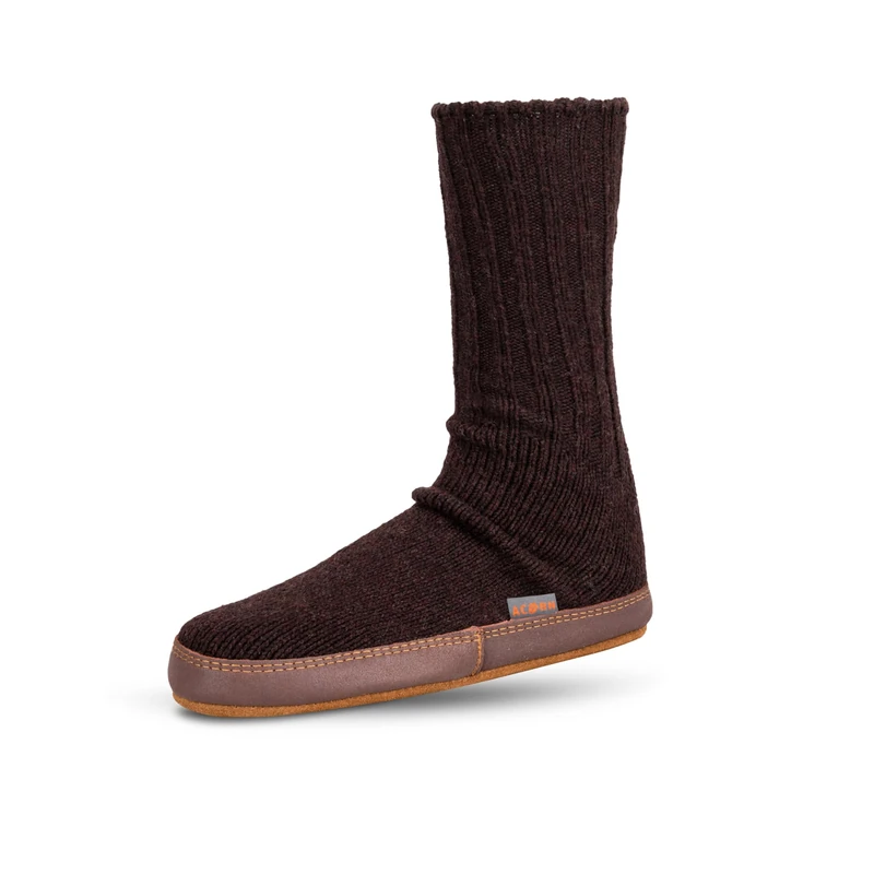 Acorn Unisex Slipper Socks, Flexible Cloud Cushion Footbed with a Suede Sole, Mid-Calf Length, Raisin, 7.5/8.5 UK