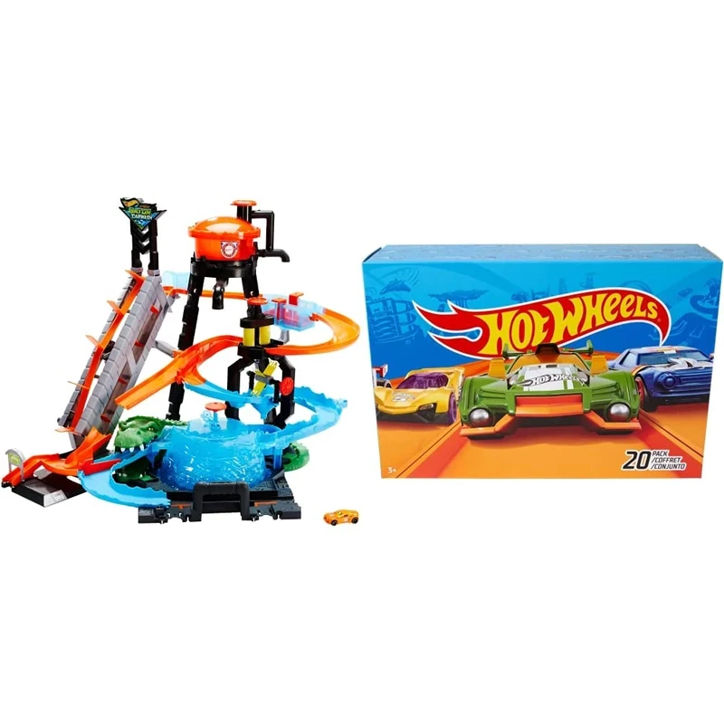 Hot Wheels City Gator Car Wash Connectable Play Set with Diecast and Mini Toy Car & 20-Car Pack of 1:64 Scale Vehicles, Gift for Collectors & Kids Ages 3 Years Old & Up, DXY59 - Amazon Exclusive