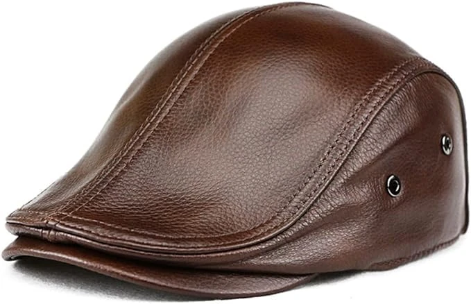 icehao Men's Adjustable Newsboy Hat Beret Hat Driving Hunting Fishing Hat Genuine Leather Ivy Cap Fashion Beret Hat Flat Cap., Brown, 0 - Image 1