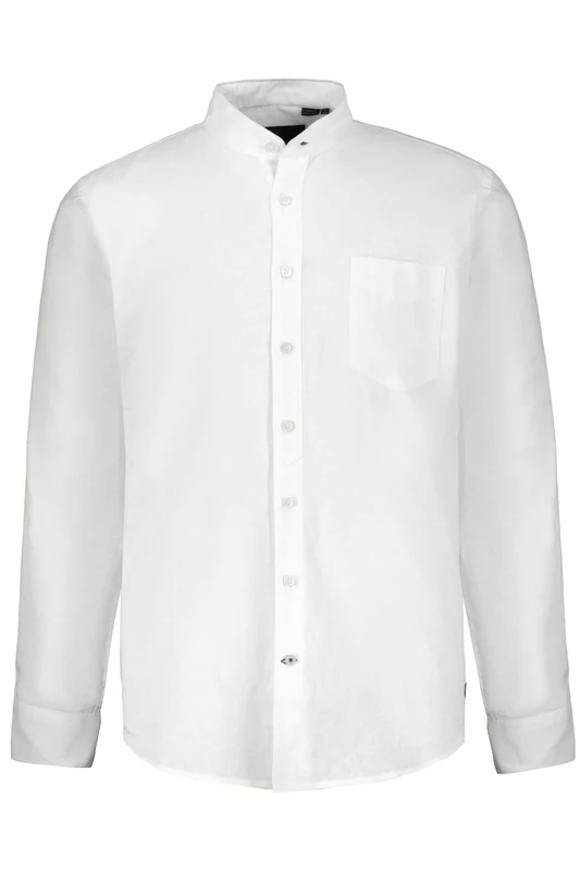 JP 1880 Men's Large Sizes Plus Sizes Menswear L-8XL JP1880 Shirt, Long Sleeve, Linen Mix, Stand-Up Collar, Modern Fit, up to 8 XL 790394, Snow White, 6XL