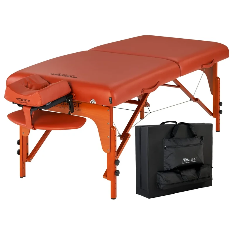 Master Massage 79cm Santana Pro Portable Massage Table Package, Memory Foam Cushioning, Reiki Leg Panels, Mountain Red- Tattoo Table- Spa Bed- Folding Massage Table- Facial Bed