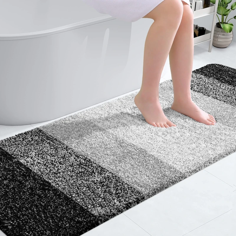 OLANLY Bathroom Rug Mat 70x24, Extra Soft and Absorbent Microfiber Bath Rugs, Non-Slip Plush Shaggy Bath Carpet Runner, Machine Wash Dry, Bath Mats for Bathroom Floor, Tub and Shower, Black