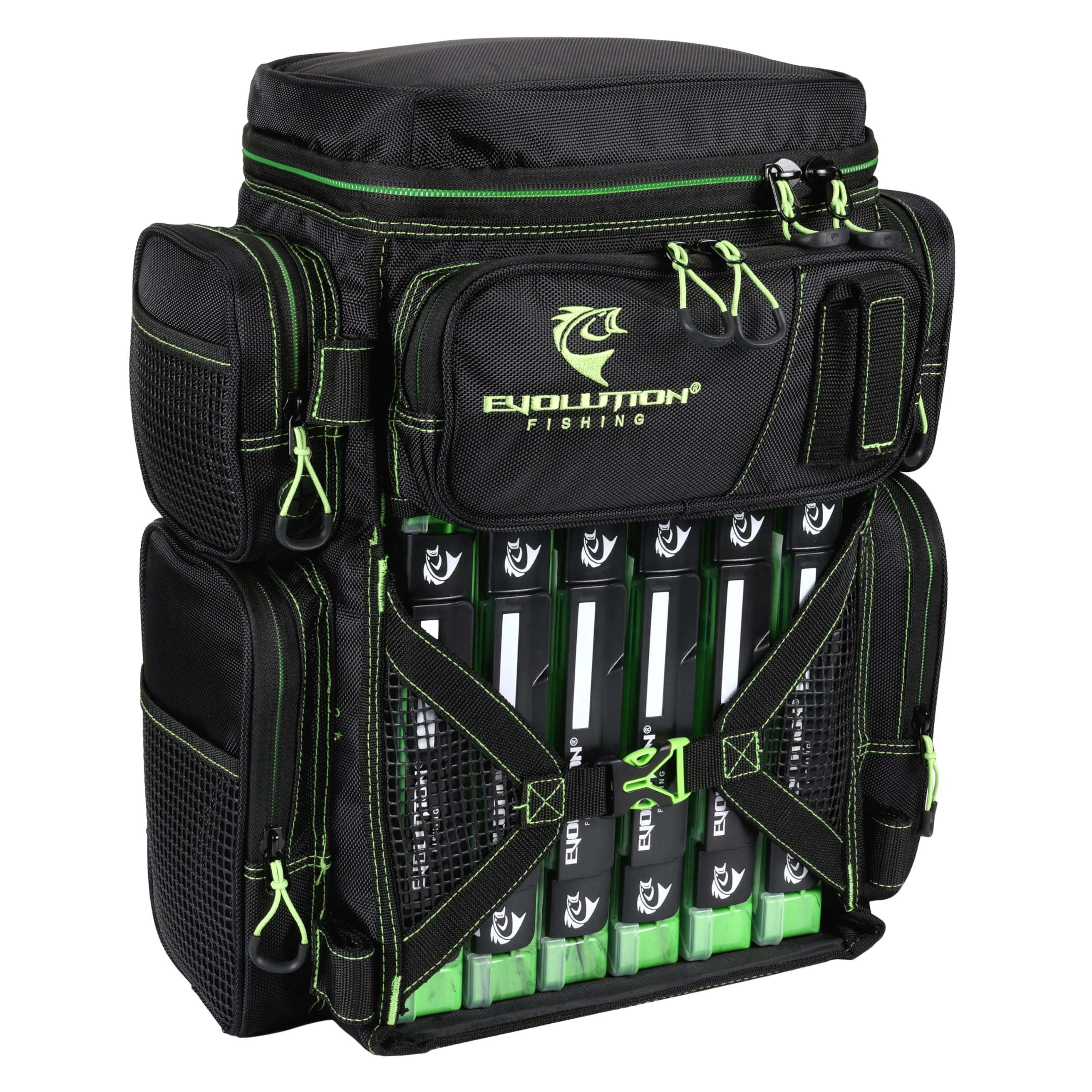 Evolution Fishing Drift Series Tackle Backpack – Green, 3600 Size, Outdoor Rucksack w/ 6 Fishing Tackle Trays, Built in Rain Fly, Heavy Duty Fishing Backpack, Tackle Carrying Case