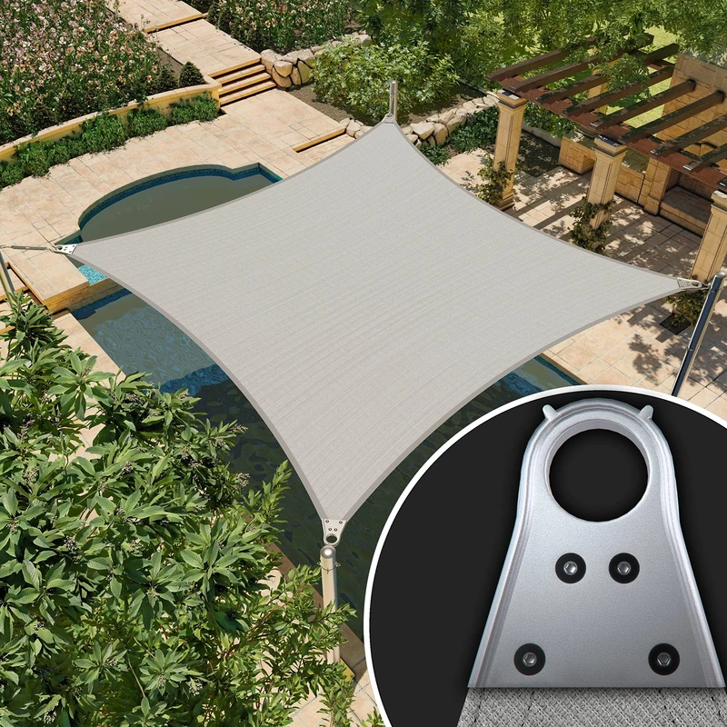 Amgo Super Ring Customized Size Order to Make 16' x 20' Grey Rectangle Square Sun Shade Sail ATAWS12 Canopy Awning Shades for Patio-Commercial Standard Heavy Duty-260 GSM