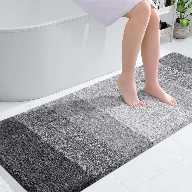 OLANLY Bathroom Rug Mat 59x24, Extra Soft and Absorbent Microfiber Bath Rugs, Non-Slip Plush Shaggy Bath Carpet Runner, Machine Wash Dry, Bath Mats for Bathroom Floor, Tub and Shower, Grey