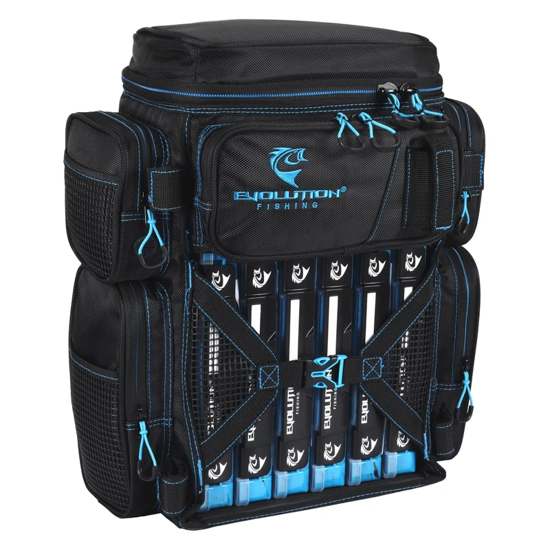 Evolution Outdoor Drift Series Tackle Backpack - Blue, 3600 Size, 9 Tray Capacity, Water Resistant, Modern Style, Fishing Tackle Storage Bag