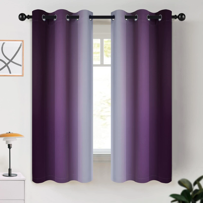 COSVIA Room Darkening Ombre Curtains, 63 inch Length, Grommet Purple & Greyish White Gradient, Light Blocking Insulated Thermal Curtains for Bedroom & Living Room, 2 Panels, 42x63 inches