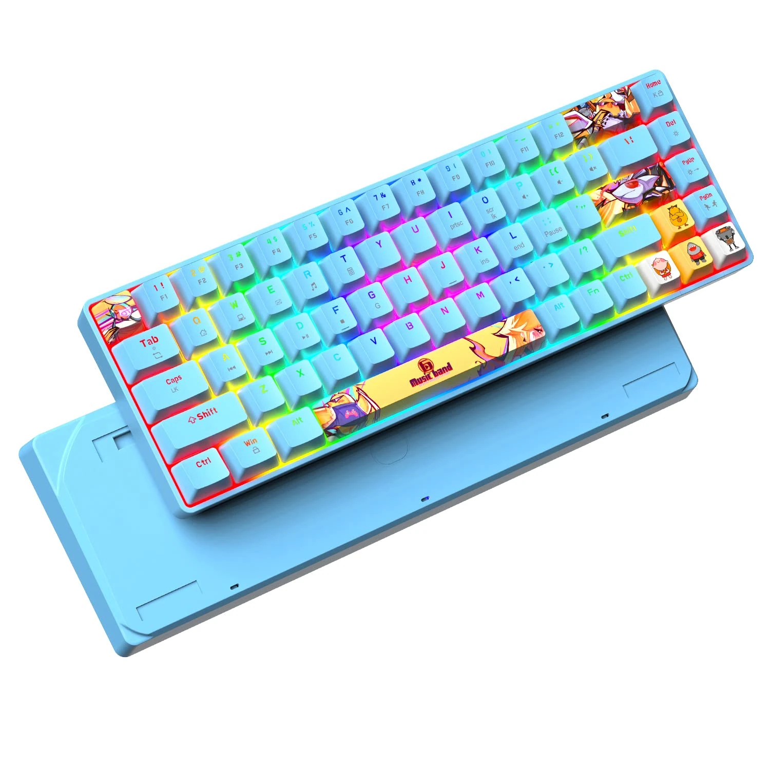 Portable 60% Mechanical Gaming Keyboard 18 Chroma RGB Backlit Ultra-Compact Mini Compact 68 Keys Dye Sublimation Anime PBT Keyboard with Full Keys Anti-ghosting Keys Compatible with PS4,PS5,PC