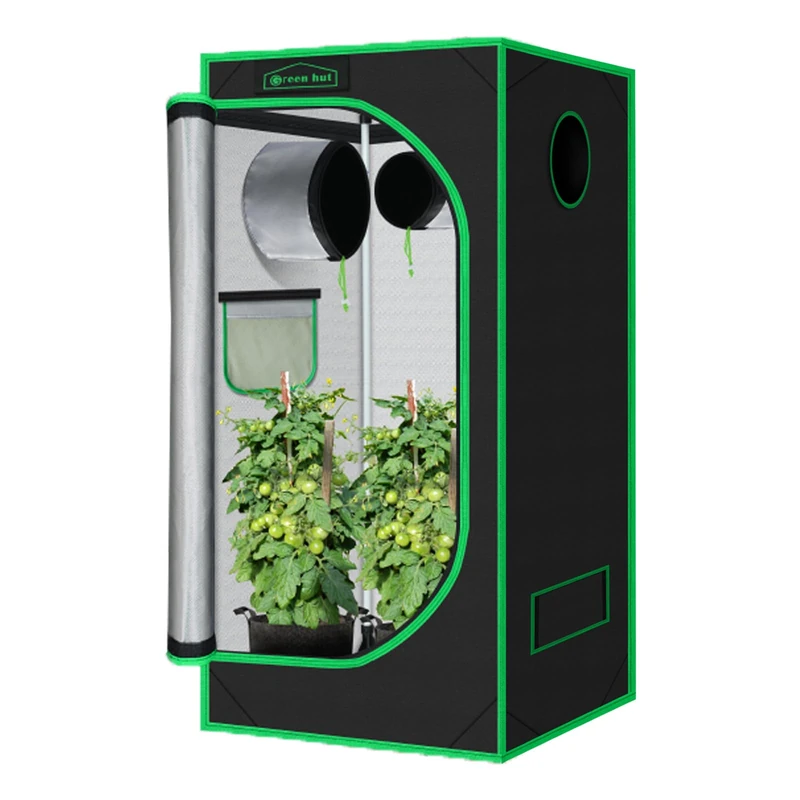 Green Hut Grow Tent 32"x32"x63", High Reflective Mylar Dark Room with Observation Window, Removable Floor Tray and Tool Bag for Indoor Plant Growing 3'X3'