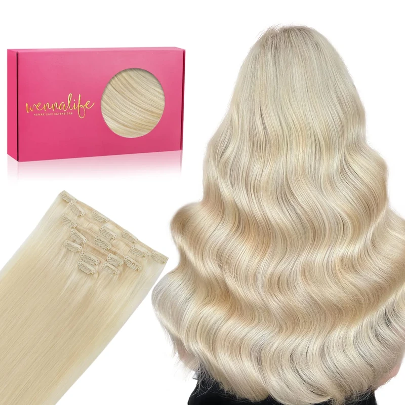 Wennalife Clip In Hair Extensions, 15 Inch 70g 7pcs Bleach Blonde Hair Extensions Clip In Real Hair Remy Human Hair Extensions Natural Silky Clip In Human Hair Extensions