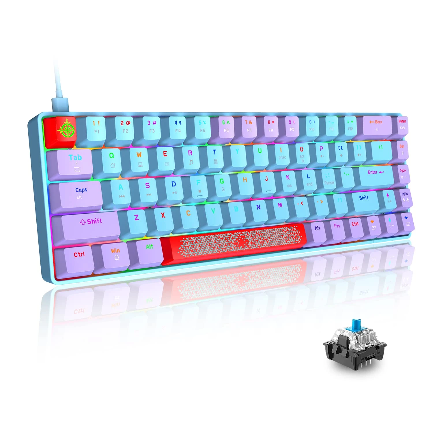 60% Mechanical Gaming Keyboard Type C Wired 68-Key LED Backlit USB Waterproof Keyboard 18 Chroma RGB Backlight with Extra Keycap Multi-color Custom Keys Compatible With PC (Blue Switch)