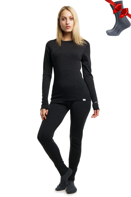 Merino.tech Merino Wool Base Layer Womens Set - Merino Thermal Underwear Womens Top and Bottom Lightweight, Midweight, Heavyweight (Large, 165 LITE Charcoal)