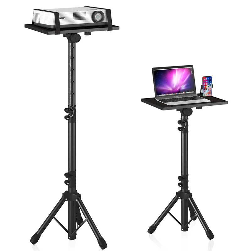 DECOSIS Projector Stand Tripod, 23.5" to 46.5", Laptop Tripod Stand with Gooseneck Phone Holder, Black, Metal, DJ Racks Holder Mount - Image 1