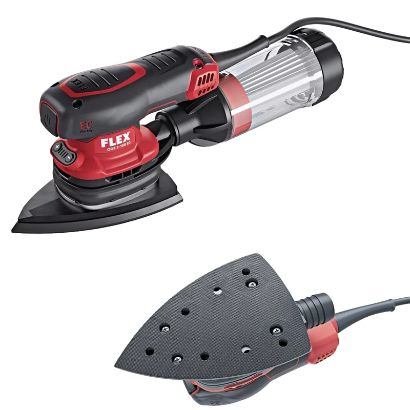 FLEX - Compact, Brushless, Low Vibration Delta Sander with Speed Control, 230V - ODE 2-100 EC 230/ECC, Base Size 100 x 150mm, Includes Detachable Bell Filter - 468916 - Work Tools