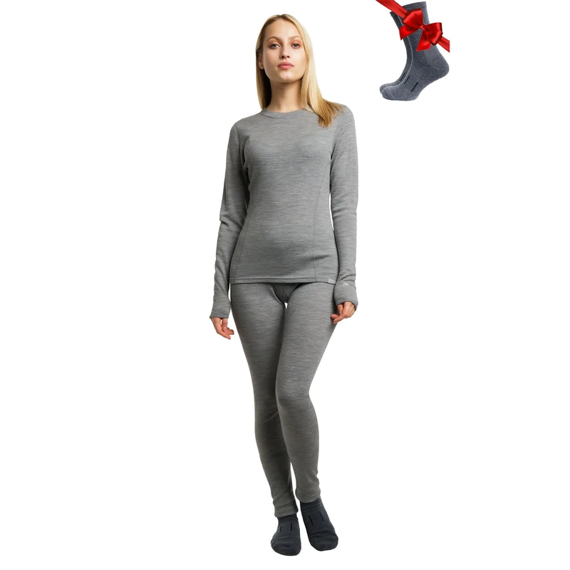 Merino.tech Merino Wool Base Layer Womens Set - Merino Thermal Underwear Womens Top and Bottom Lightweight, Midweight, Heavyweight (Large, 250 Gray Heather)