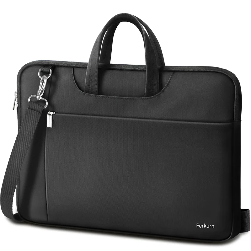 Ferkurn Laptop Bag Case 17 17.3 inch for Women Men, Messenger Briefcase Compatible with Alienware Nitro 5 XPS 17 ThinkPad Legion 5 Inspiron HP Pavilion Asus Acer, Slim Strap Computer Bag, Black