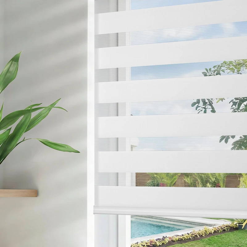 Joydeco Cordless Mini Zebra Blinds for Windows,35" W White Sheer Privacy Light Filtering Dual Layer Roller Shades for Bedroom Sliding Glass Door