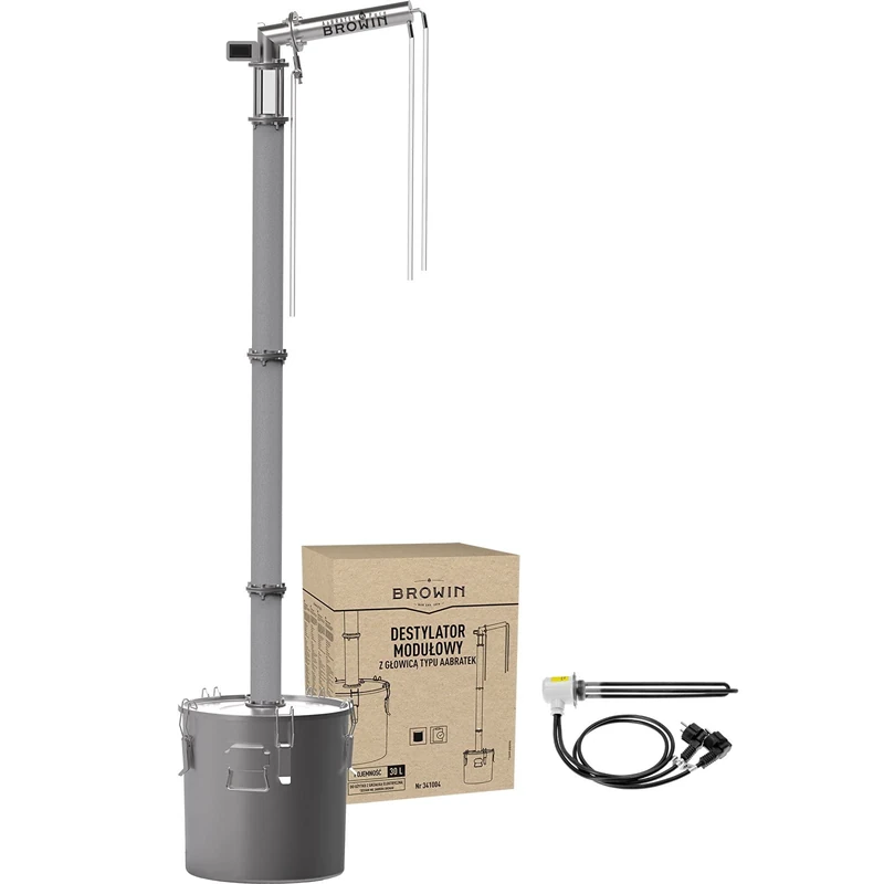 Browin 341004 The Aabratek 95 Pure Browin - Modular Still with Aabratek Head - Electric Moonshine Still Distiller - Capacity 30 L - Easy to Use and Maintain - Stainless Steel, Silver - Image 1