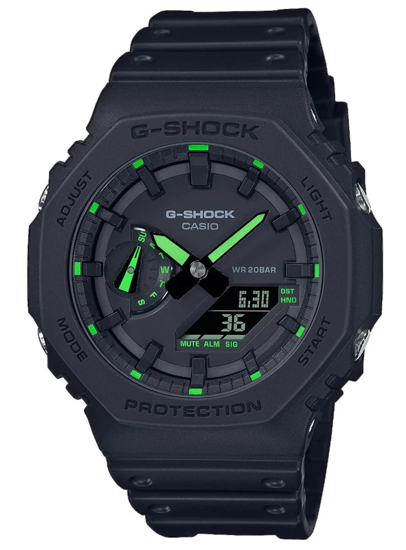 Casio G-Shock GA-2100-1A3ER Men's Quartz Watch with Black Analogue-Digital Dial, Plastic Resin Strap, Mineral Glass, 200m Water Resistance, Stop Watch World Time