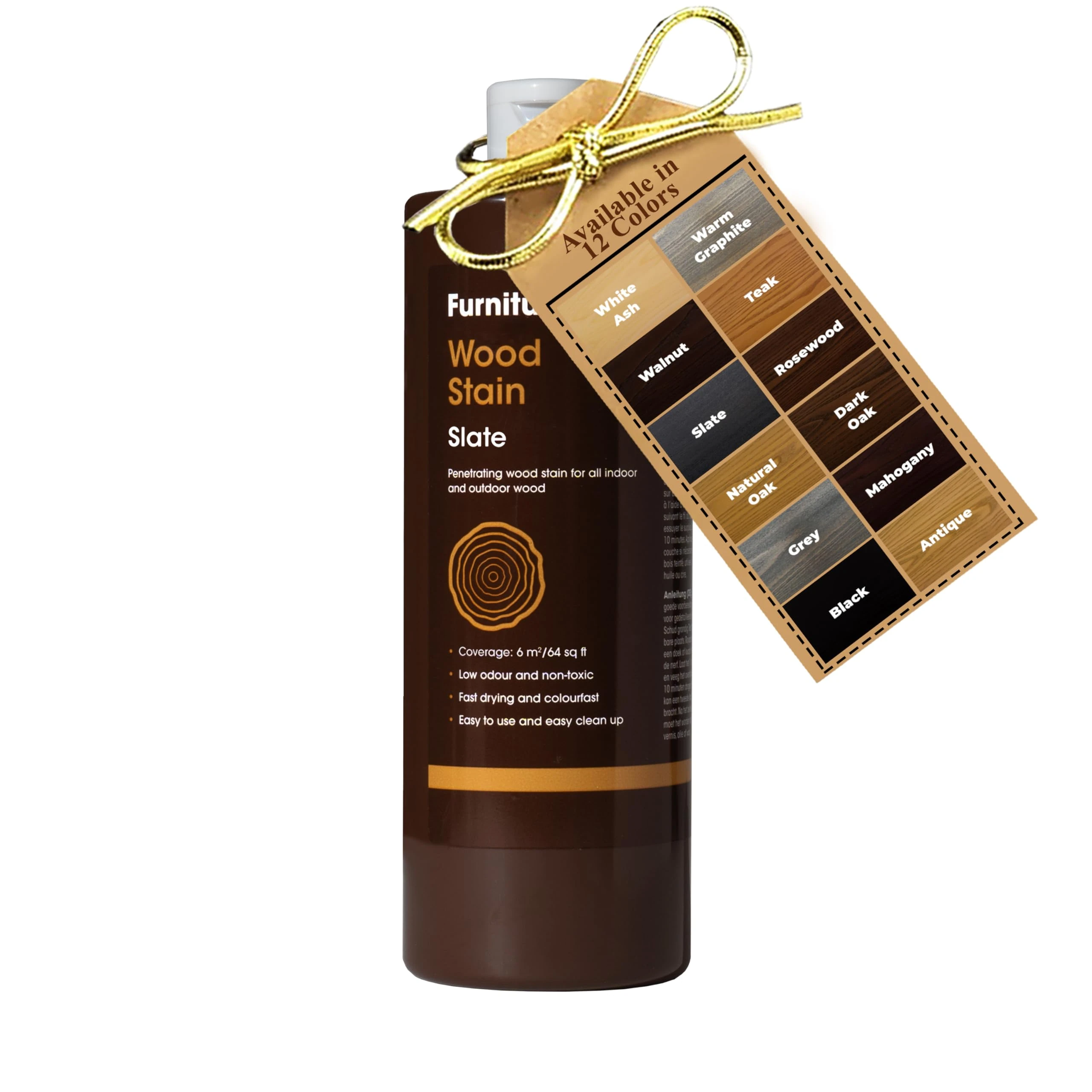 Furniture Clinic Wood Stain (Slate) – Fast Drying, Highly Concentrated, and Easy-to-Apply Wood Stain for All Indoor & Outdoor Wood – Water Based & Non-Toxic – 500ml