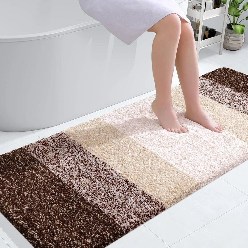 OLANLY Bathroom Runner Rugs 59x24, Extra Soft Absorbent Microfiber Bath Rugs, Rubber Backing, Quick Dry, Machine Washable Bath Mats for Bathroom Floor, Tub, Shower and Home Decor Accessories, Brown