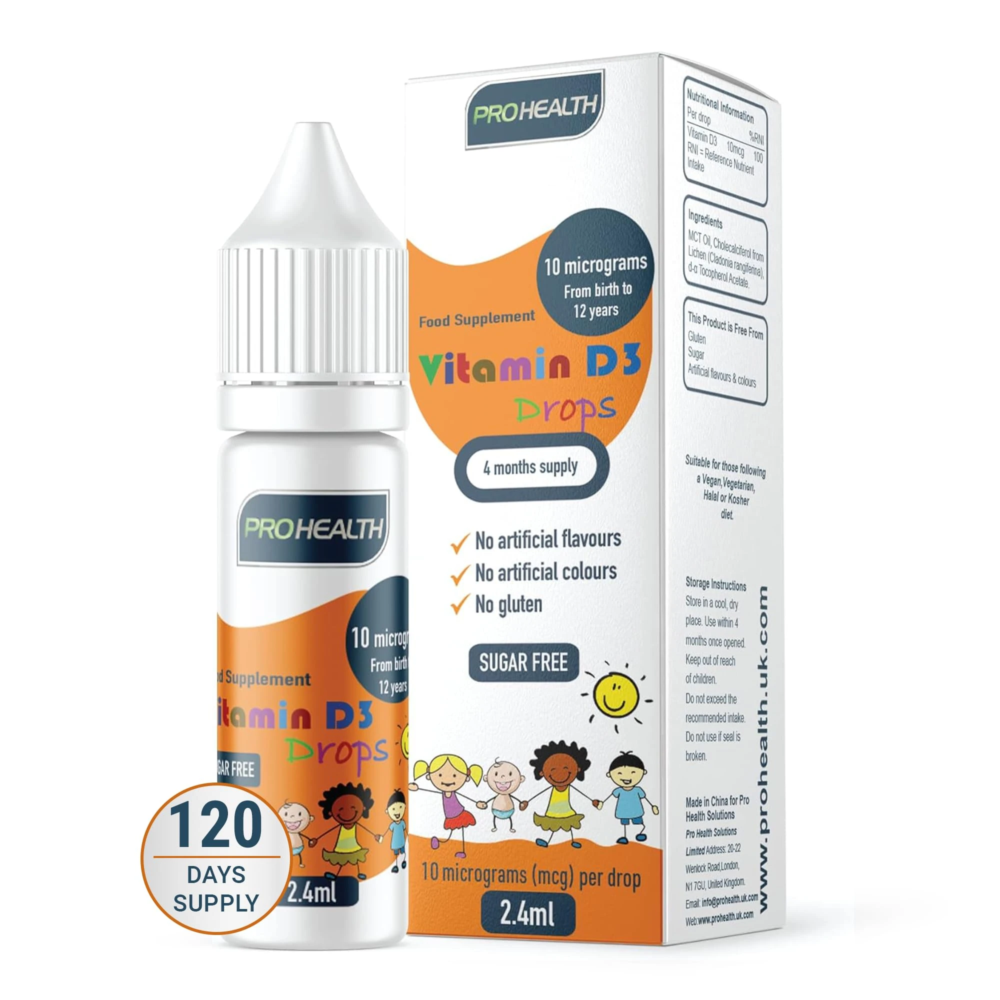 ProHealth 10 UG 120 Drops- Daily Vitamin D3 Supplement for Infant and Young Children