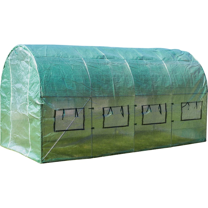 Browin 722809 Large Plastic Backyard Greenhouse 2 x 4.5 x 2 m - for Multiple Seasons, 8 Windows, Zip Fastened Door