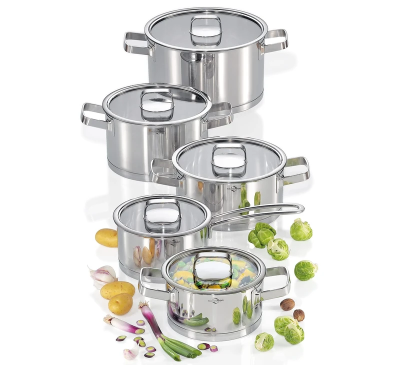 Küchenprofi SAN REMO 5-Piece Saucepan Set with Glass Lid, Suitable for All Hobs (Including Induction), Measuring Scale, Heat-Insulated Handles, Safety Glass Lid, Extra Strong Multi-Layer Base