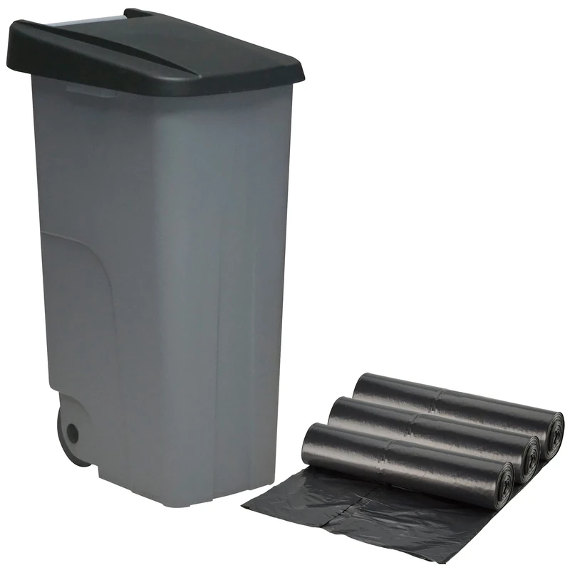 WELLHOME Recycling Container + 3 x Bin Bags of 10 Units, Black, 42 x 57 x 88 cm
