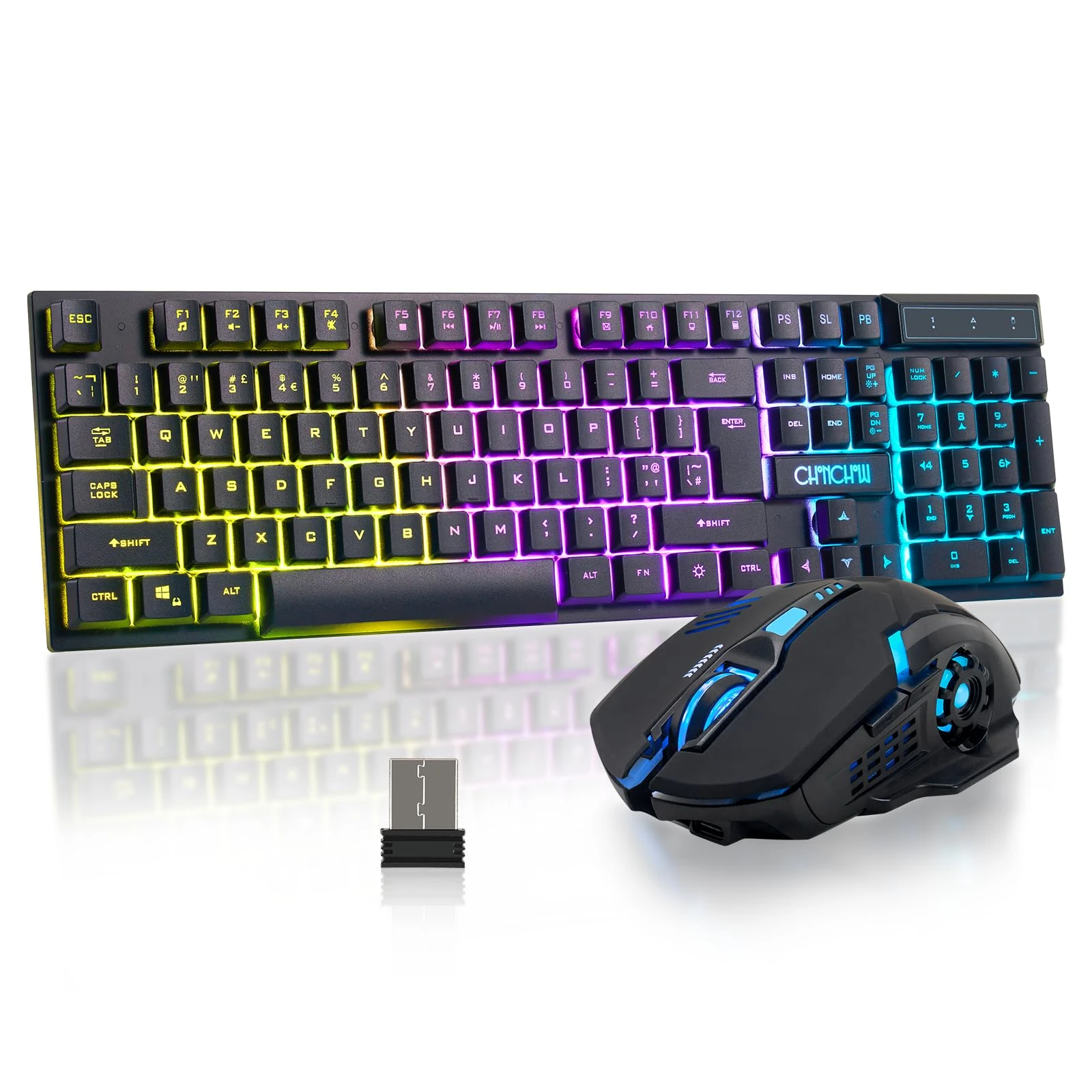Gaming Wireless Keyboard and Mouse RGB Backlit Rechargeable Battery Gamer Combo Mechanical Feel Anti-ghosting with Side Button for PC Computer Laptop Compatible with Windows Mac Ps4/Ps5 Xbox one
